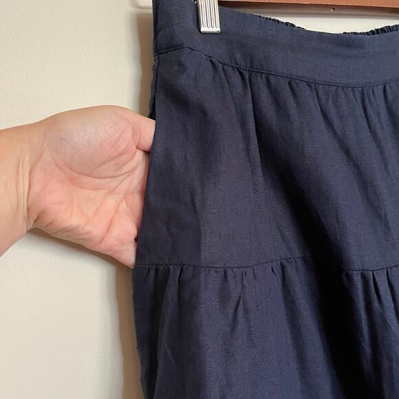 Boden Skirt Navy‎ Blue Pull-On Tiered Skirt 100% Linen Flax Size 8 US/ 12 UK - Picture 3 of 5